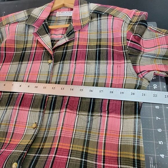 Vintage Karen Scott Blouse Womens Size Large Pink Plaid Button Up Cottage Preppy - Picture 7 of 8